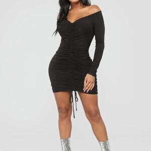 Fashion Nova Ruched Black Dress (NWT)